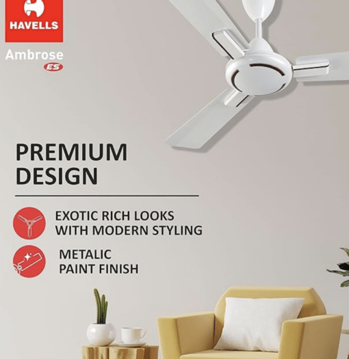 Havells 1200mm Ambrose ES Ceiling Fan | Premium Finish, Decorative Fan, Elegant Looks, High Air Delivery, Energy Saving, 100% Pure Copper Motor | 2 Year Warranty | (Pack of 1, Pearl White Wood) - Image 5